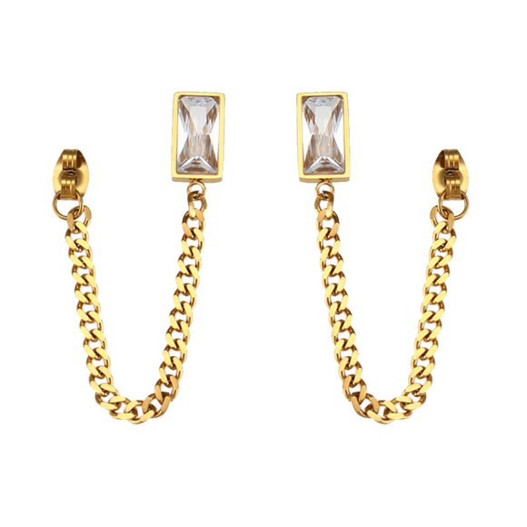 Zircon Chain Earrings With 18K Gold Plated Stainless Steel Waterproof - Picture 5 of 7